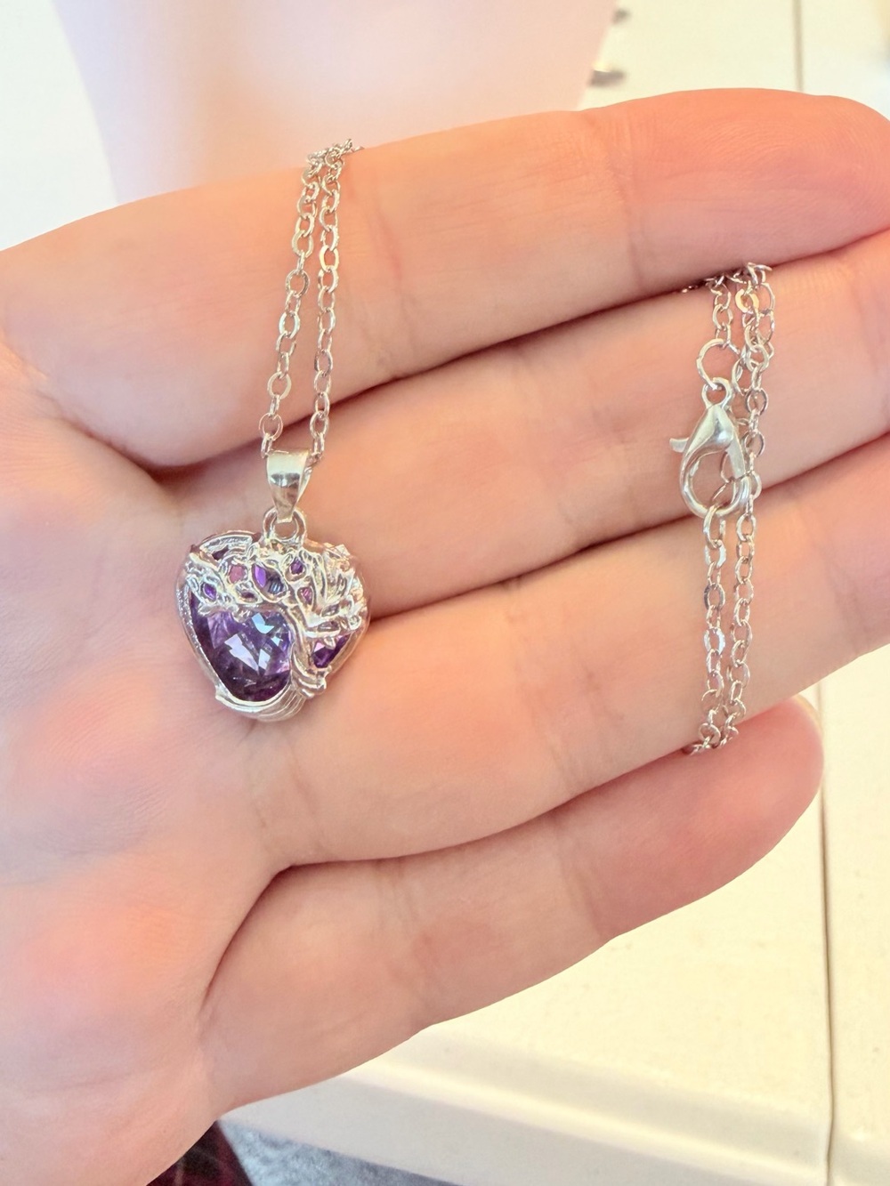 Elegant Silver & Purple Tree of Life Necklace. - Picture 6 of 7